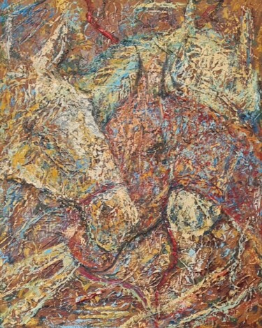 Painting titled "Pferde III" by Mirsada Masal, Original Artwork, Oil Mounted on Wood Stretcher frame