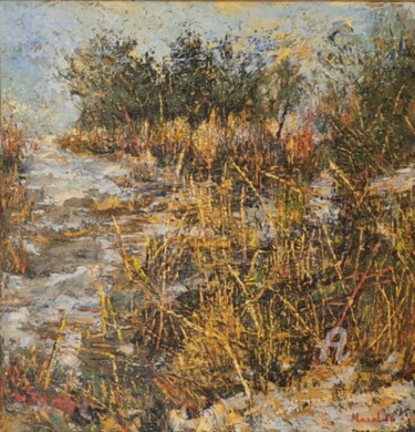 Painting titled "Landschaft II" by Mirsada Masal, Original Artwork, Oil Mounted on Wood Stretcher frame