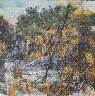 Painting titled "Landschaft III" by Mirsada Masal, Original Artwork, Oil Mounted on Wood Stretcher frame