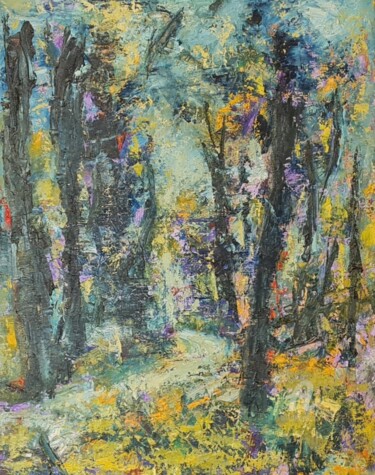 Painting titled "Wald" by Mirsada Masal, Original Artwork, Oil Mounted on Wood Stretcher frame