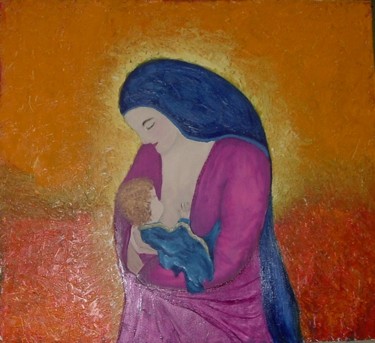 Malerei mit dem Titel "Virgen" von Mirta Bari, Original-Kunstwerk, Öl