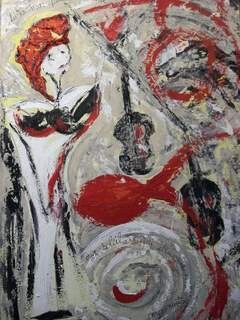 Painting titled "FEMME AU POISSON RO…" by Miry Anne Huyghe, Original Artwork, Oil
