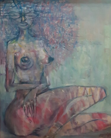 Malarstwo zatytułowany „Kobieta z ptaszkiem” autorstwa Mirzak, Oryginalna praca, Olej Zamontowany na Drewniana rama noszy
