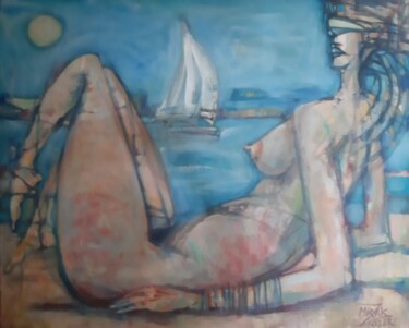 Painting titled "Kobieta na plaży III" by Mirzak, Original Artwork, Acrylic