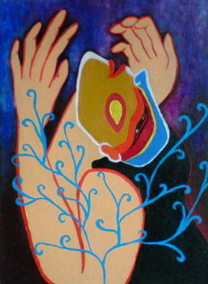 Painting titled "Woman with a Mask" by Misako Chida, Original Artwork, Oil