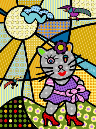 Arts numériques intitulée "Hallo Katze" par Misaku, Œuvre d'art originale, Travail numérique 2D