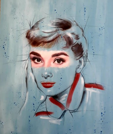 「Audrey」というタイトルの絵画 Simona Zeccaによって, オリジナルのアートワーク, アクリル ウッドストレッチャーフレームにマウント