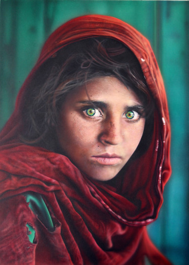 Sharbat - Tributo a Steve McCurry Pittura intitolato "Sharbat - Tributo a…" da Simona Zecca, Opera d'arte originale, Acrilico