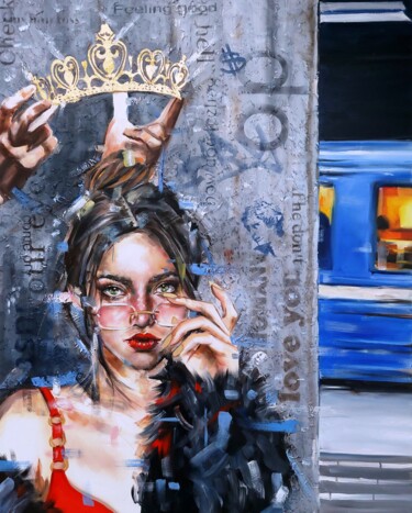Peinture intitulée "Urban Princess" par Simona Zecca, Œuvre d'art originale, Huile Monté sur Châssis en bois