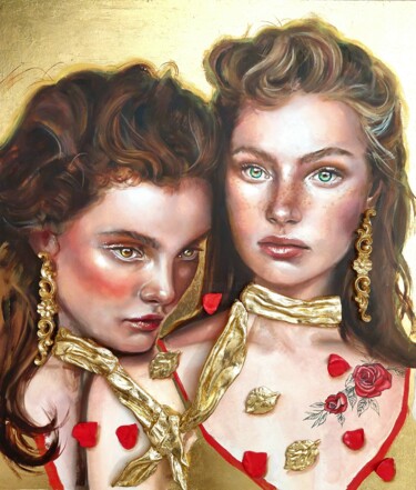 Картина под названием "Soul Ties - Sisterh…" - Simona Zecca, Подлинное произведение искусства, Масло Установлен на Деревянна…