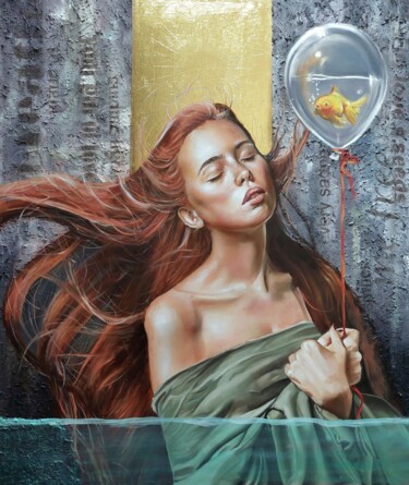 Painting titled "Breathing Out Loud" by Simona Zecca, Original Artwork, Oil Mounted on Wood Panel
