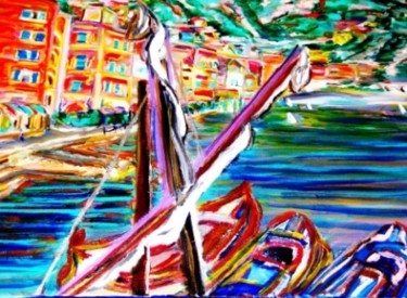 Painting titled "by the harbour" by Mark Salevitz, Original Artwork, Oil