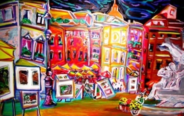 Peinture intitulée "piazza navonne" par Mark Salevitz, Œuvre d'art originale, Huile