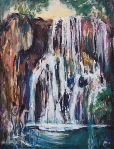 Painting titled "Waterfall of Rothsc…" by Misha Sydorenko, Original Artwork, Oil Mounted on Wood Stretcher frame