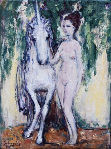 Painting titled "Licorne" by Misha Sydorenko, Original Artwork, Oil