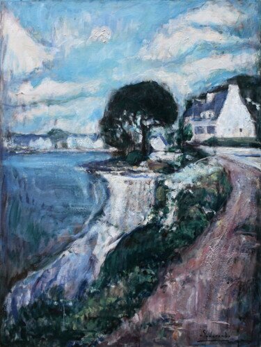 Painting titled "Bretagne" by Misha Sydorenko, Original Artwork, Oil Mounted on Wood Stretcher frame