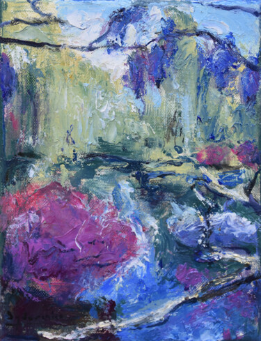 Painting titled "Lake in Giverny" by Misha Sydorenko, Original Artwork, Oil Mounted on Wood Stretcher frame