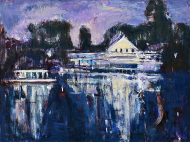 Painting titled "Nocturne" by Misha Sydorenko, Original Artwork, Oil Mounted on Wood Stretcher frame