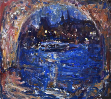Painting titled "Une soirée parisien…" by Misha Sydorenko, Original Artwork, Oil Mounted on Wood Stretcher frame