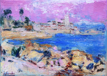 Pintura intitulada "Antibes" por Misha Sydorenko, Obras de arte originais, Óleo Montado em Armação em madeira