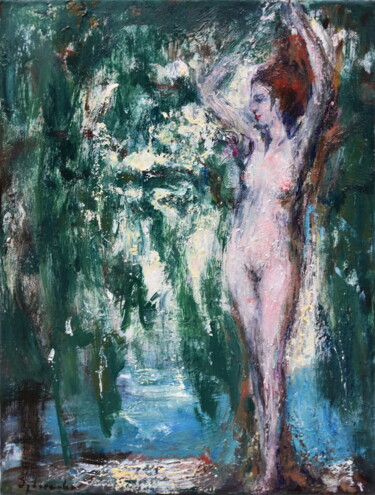 Painting titled "Daphne" by Misha Sydorenko, Original Artwork, Oil Mounted on Wood Stretcher frame