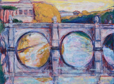 Painting titled "Ponte Sant'Angelo.…" by Misha Sydorenko, Original Artwork, Oil Mounted on Wood Stretcher frame