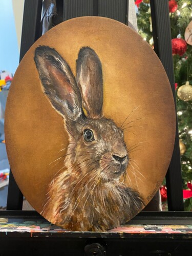 Schilderij getiteld "Mr Rabbit" door Mishanina_art, Origineel Kunstwerk, Olie