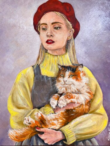 Schilderij getiteld "Girl in a yellow sw…" door Mishanina_art, Origineel Kunstwerk, Olie