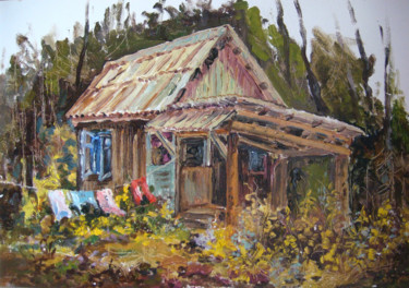 Malerei mit dem Titel "Tourist Cabin. Доми…" von Dmitry Lazarev, Original-Kunstwerk, Öl