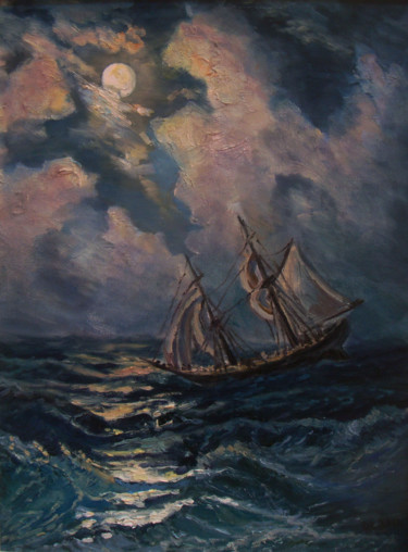 Painting titled "Лунная ночь. По мот…" by Dmitry Lazarev, Original Artwork, Oil