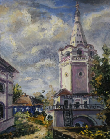 Painting titled "Колокольня в станиц…" by Dmitry Lazarev, Original Artwork, Oil