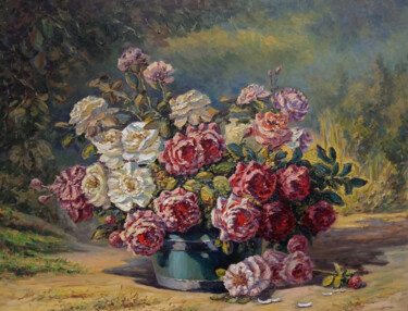 Painting titled "Розы в саду. Натюрм…" by Dmitry Lazarev, Original Artwork, Oil