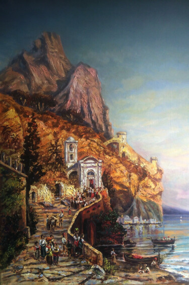 Pittura intitolato ""Утреннее посещение…" da Dmitry Lazarev, Opera d'arte originale, Olio