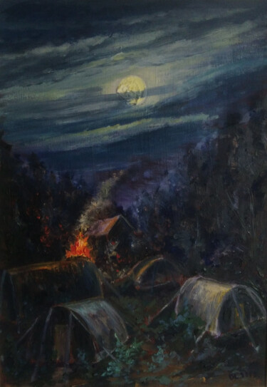 Картина под названием "Ночь в лагере турис…" - Dmitry Lazarev, Подлинное произведение искусства, Масло