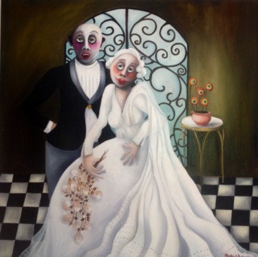 Картина под названием "Les mariés 22" - Misha Wolinski, Подлинное произведение искусства, Масло