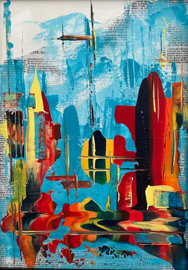 Картина под названием "Город" - Mishel Larsen, Подлинное произведение искусства, Акрил