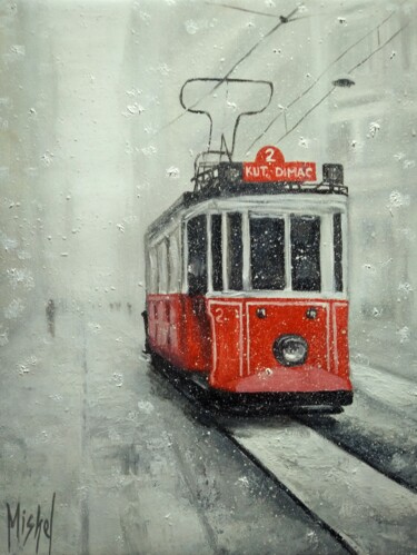 Painting titled "Tram" by Mishel Alekyan, Original Artwork, Oil
