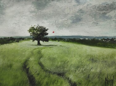 Peinture intitulée ""The Red Balloon"" par Mishel Alekyan, Œuvre d'art originale, Huile