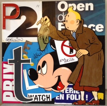 Collages titled "MICKEY A L'OPEN DE…" by Miss Mirza, Original Artwork, Acrylic