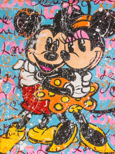Painting titled "With Love Mickey an…" by Miss Rose Art Gallery, Original Artwork, Acrylic Mounted on Wood Stretcher frame