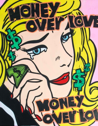 Painting titled "Girl Crying Money o…" by Miss Rose Art Gallery, Original Artwork, Acrylic