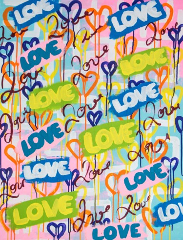 Painting titled "Love is Everywhere…" by Miss Rose Art Gallery, Original Artwork, Acrylic Mounted on Wood Stretcher frame