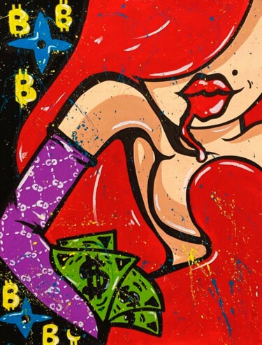 Painting titled "Jessica Rabbit Luxu…" by Miss Rose Art Gallery, Original Artwork, Acrylic Mounted on Wood Stretcher frame