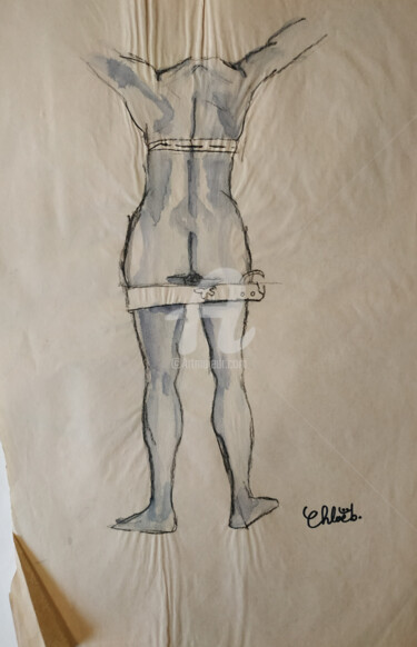 Drawing titled "Femme de dos avec a…" by Missterre Apocalypse, Original Artwork, Conté