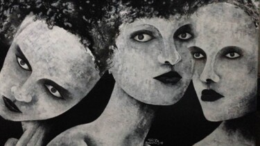 Painting titled "Trois visages, troi…" by Mister Copro, Original Artwork