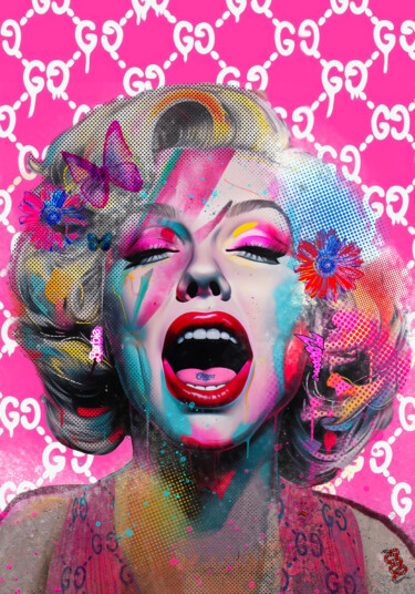 Painting titled "MARILYN X GUCCI" by Mister Pablo Costa, Original Artwork, Acrylic Mounted on Aluminium