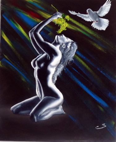 Peinture intitulée "vol dans la lumière" par Mister5840, Œuvre d'art originale, Huile