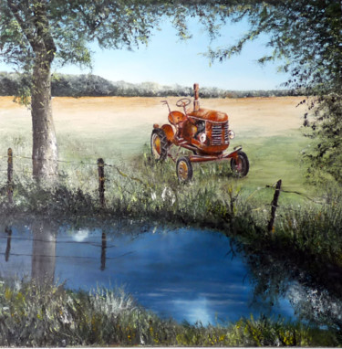 Painting titled "le tracteur rouillé" by Mister5840, Original Artwork, Oil