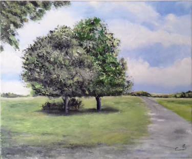 Peinture intitulée "les deux arbres" par Mister5840, Œuvre d'art originale, Huile