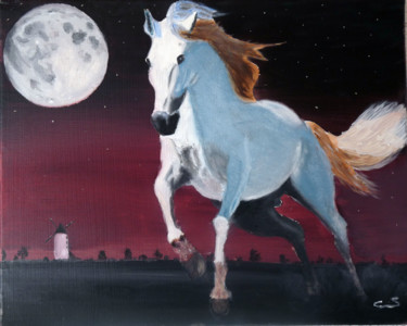 Painting titled "cheval au clair de…" by Mister5840, Original Artwork, Acrylic